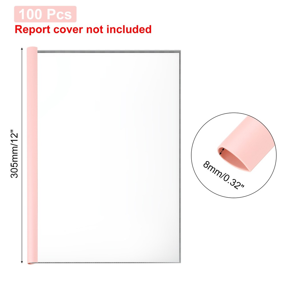 100Pcs Binding Bars, 8mm Binding Bars 50 Sheets Capacity, Red