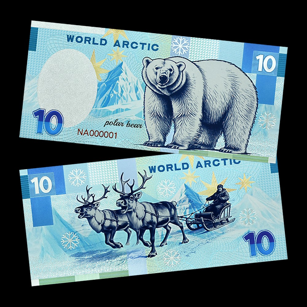 World Arctic Animals 10 Dollars Silver Plastic Banknotes 5pcs/set in Envelope
