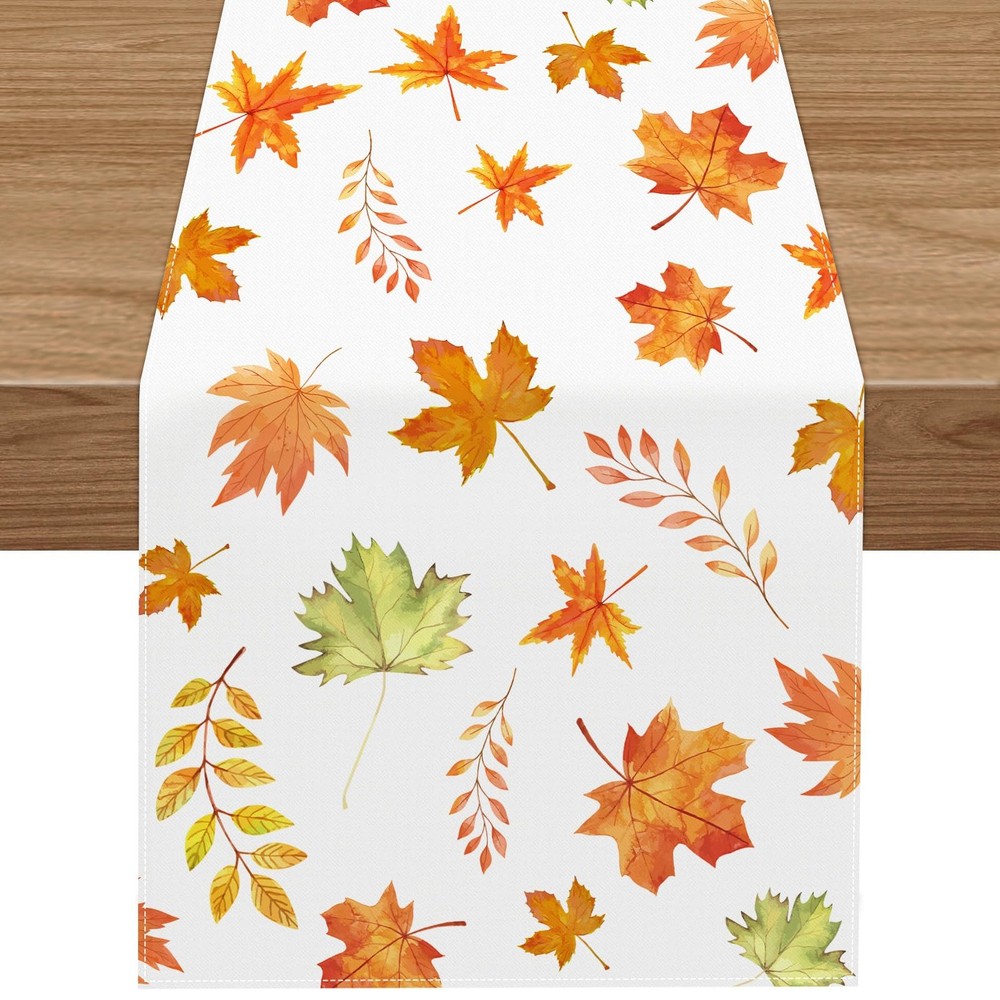 Fall Table Runner, Thanksgiving Table Autumn Maple Leaf Table Runner