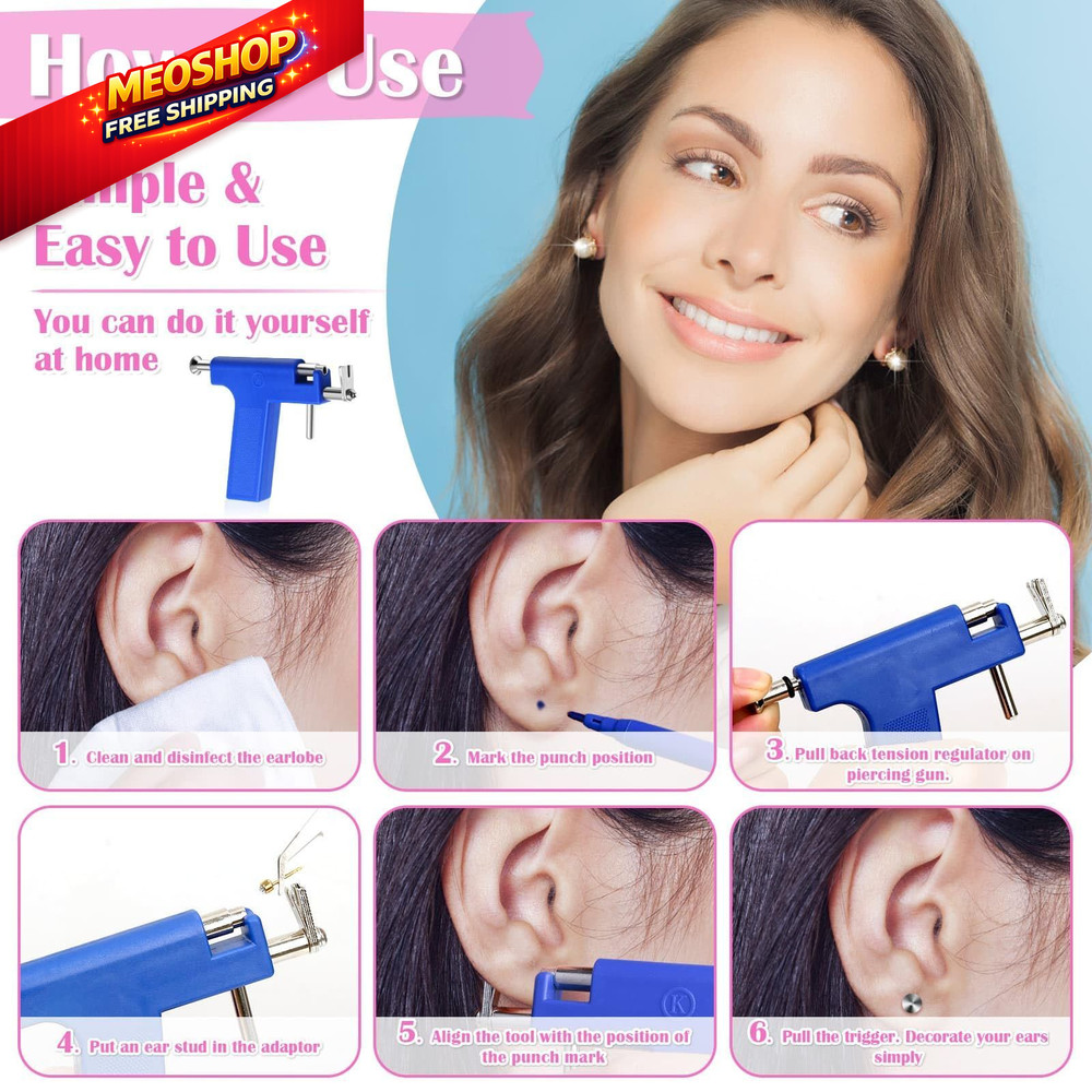Ear Piercing Gun Kit, Reusable Nose Machine with Blue