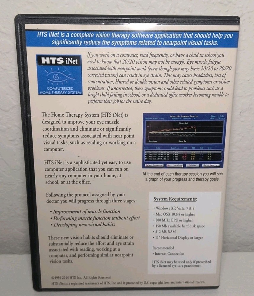 HTS iNet Computerized Home Vision Therapy CD-ROM W/Username/Passcode B266