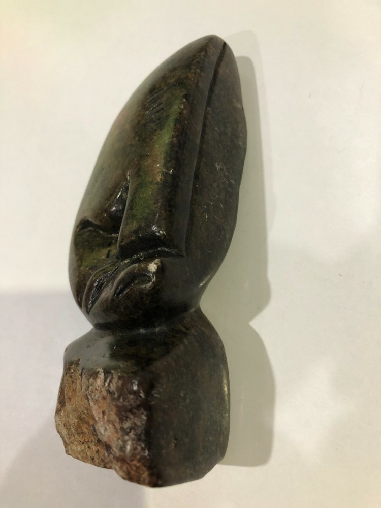 Carved Black/Brown Stone Head - 14 cm