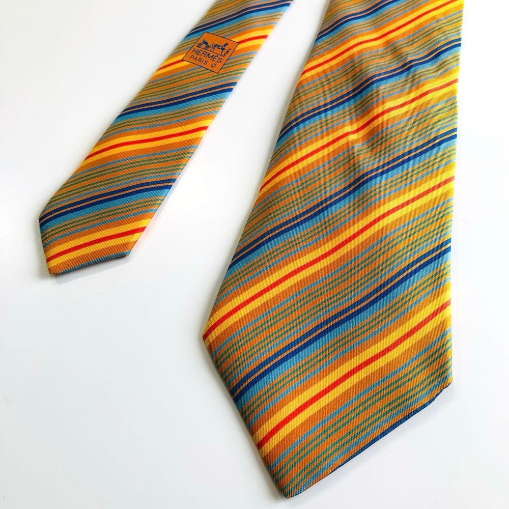HERMES tie stripe pattern orange