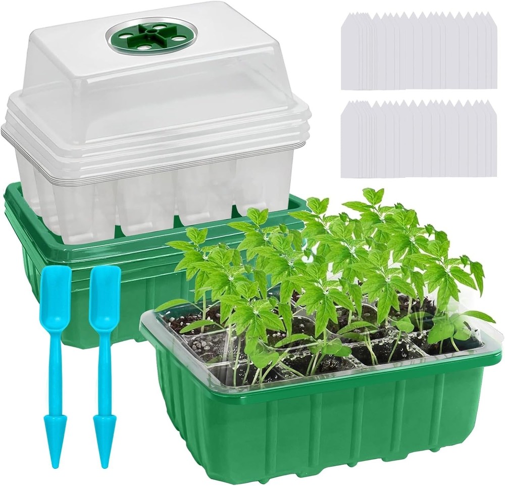 60-Cell Seed Starter Trays 5-Pack with Humidity Domes Labels Transplant Tools