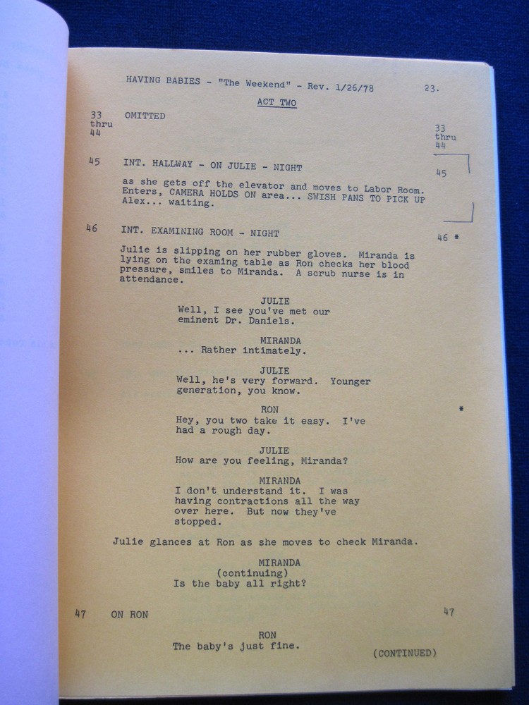ORIGINAL HAVING BABIES TV Script 'The Weekend' BRADFORD DILLMAN'S Copy wi Notes