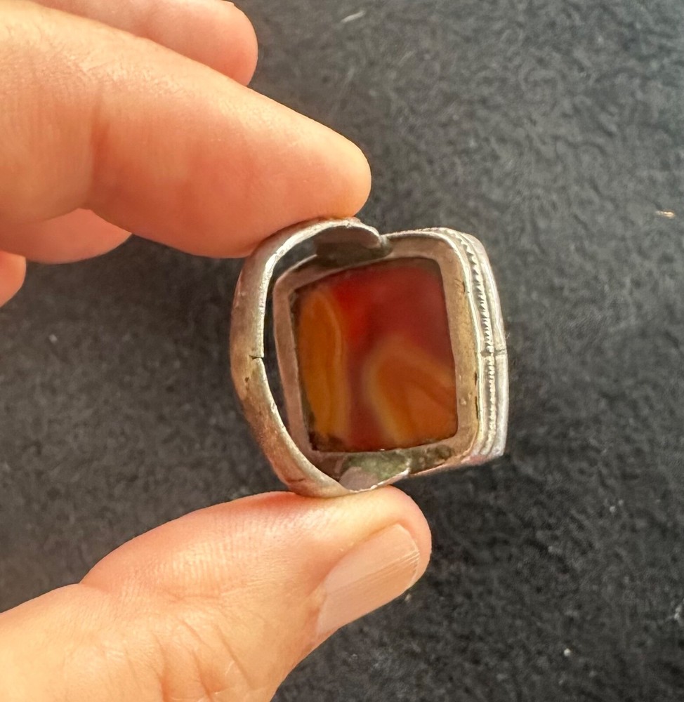 (B) Antique Silver Agate Ring Afghanistan Eye