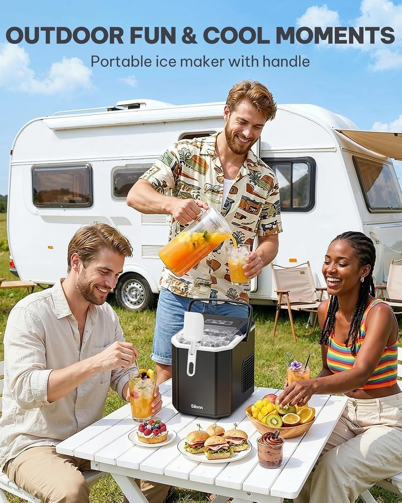 Portable Ice Maker with Self-Cleaning Function - 26 lbs Daily, Easy Carry Handle