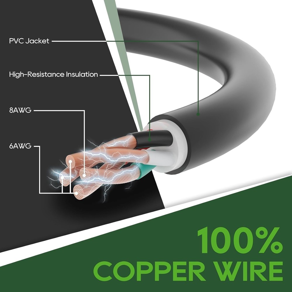 RVGUARD 50 Amp 50 Feet RV/EV Extension Cord 14-50P to 14-50R 6 AWG/3+8 AWG/1