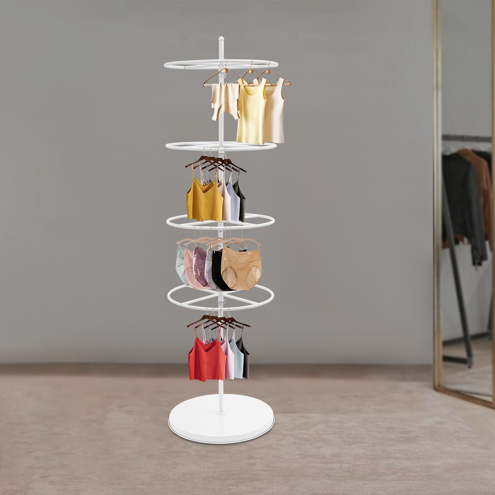 4-Tier Rotating Round Clothing Display Rack - Metal Apparel Organizer