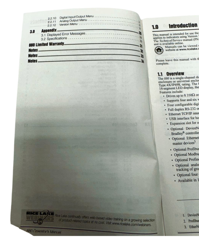 Rice Lake 880 Panel Mount Controller/Indicator Operation Manual, 152240 - Rev D