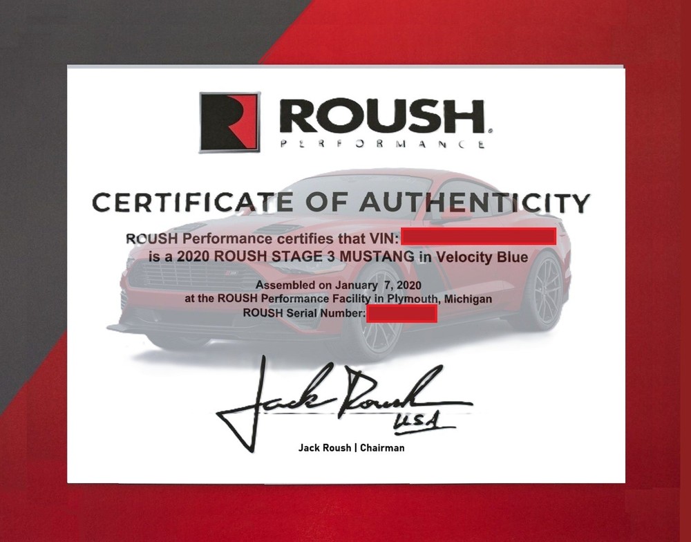 🔴 PERSONALIZED Replica ROUSH Vehicle Authenticity Certificate on Parchment 🔴
