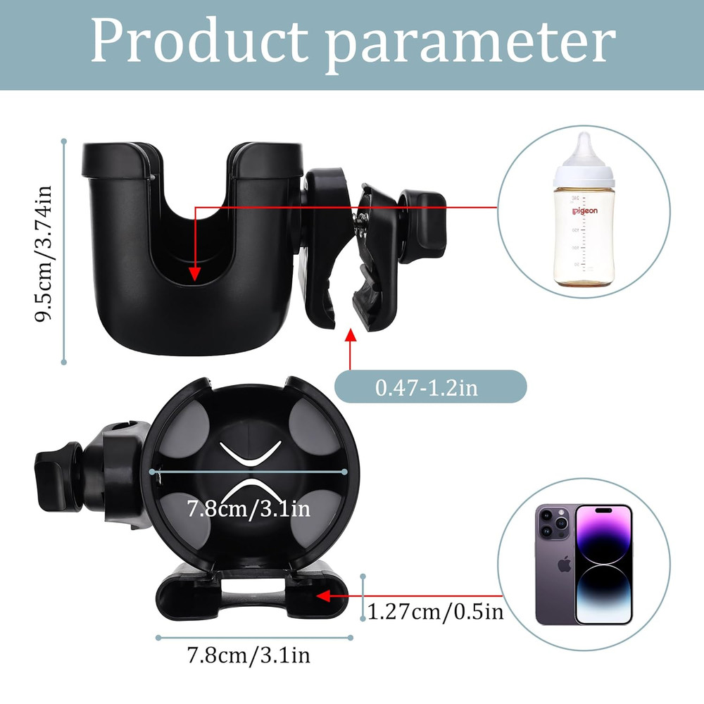 Universal Stroller Cup Holder, Adjustable Drink Holder with Phone Holder for Bab