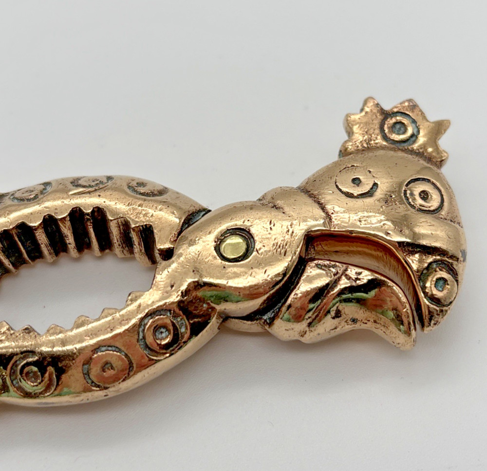 Vintage Solid Brass Rooster Bird Nutcracker Antique Unique Funny Statement Piece