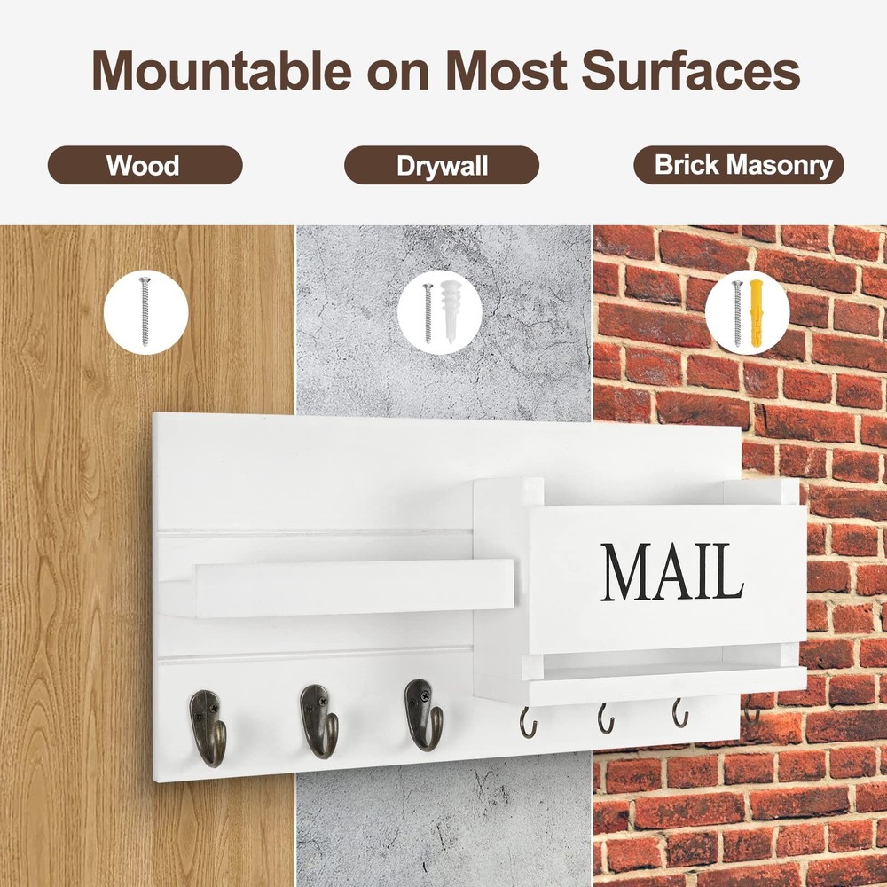 Lwenki Mail Organizer for Wall Mount – Key Holder with Shelf Includes Lett