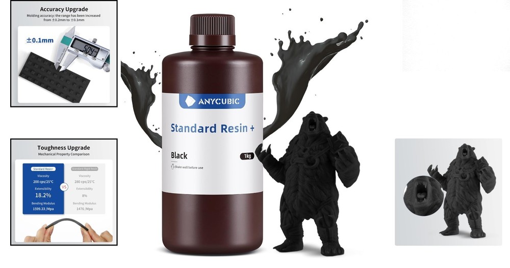 Black 3D Printer Resin 1000g - High Precision & Low Shrink Technology