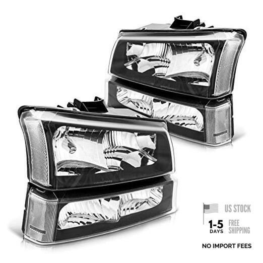 Silverado Headlight, Replacement for 2003-2006 Silverado 1500/2500 Black-Clear