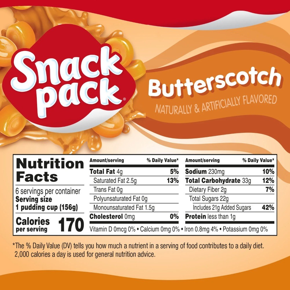 (4 pack) Snack Pack Super Size Butterscotch Pudding, 5.5 oz Pudding Cups,6 Count