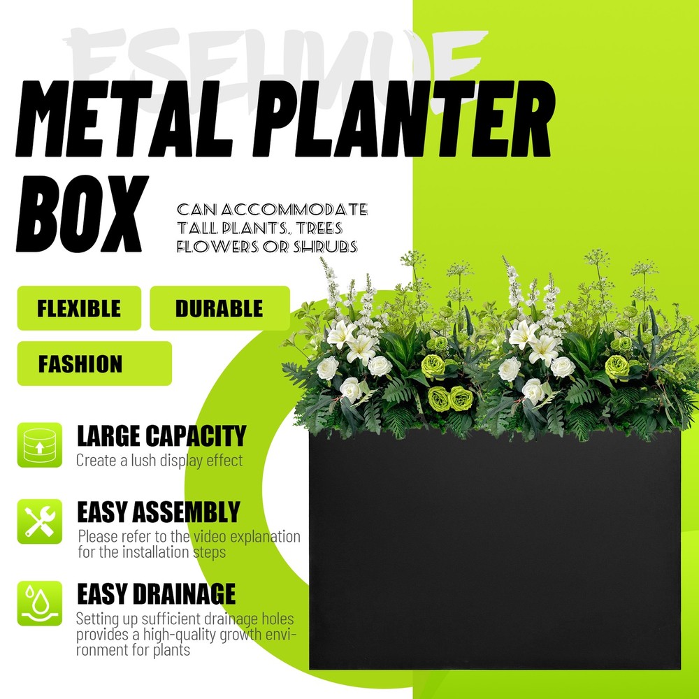 Rectangular Steel Planter Box 10x38x30" Patio Garden Planter with Insert Shelf