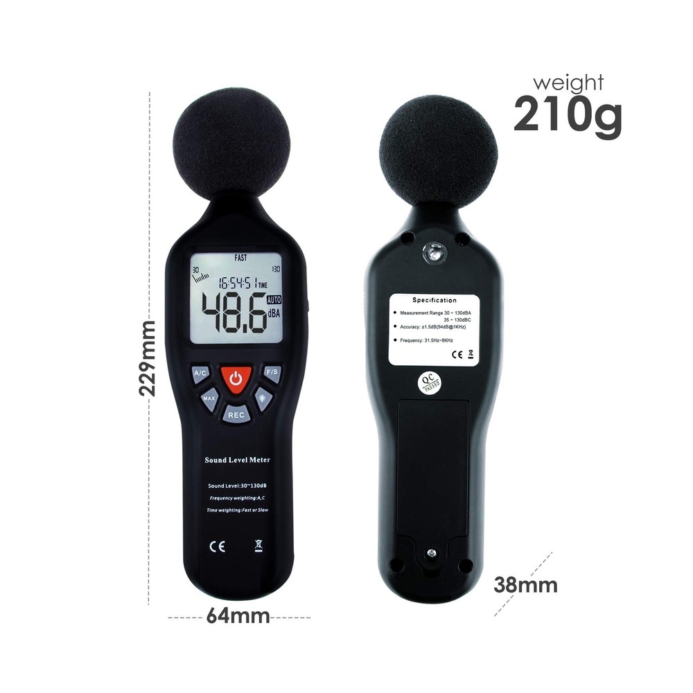 Decibel Meter Digital Sound Level Meter with Data Record Function 30-130dB Ra...