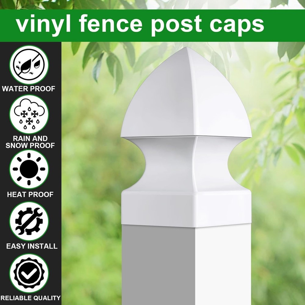 Lothee 6 Pcs Vinyl Post Cap Gothic Caps Decking 4'' X 4'', White
