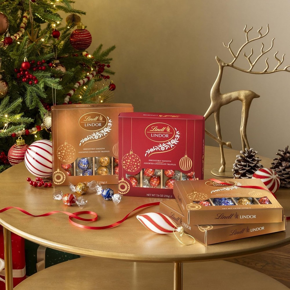 LINDOR Assorted Chocolate Candy Truffles Modern Gift Box, Assorted Chocolate ...