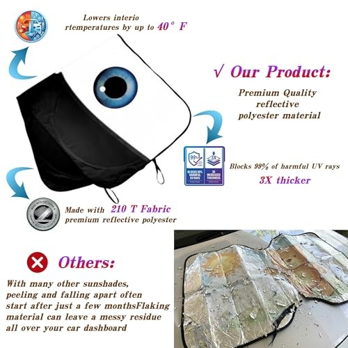 Windshield Shade, Car Sun Shade for Front Windshield（，） Large Eyes-Black