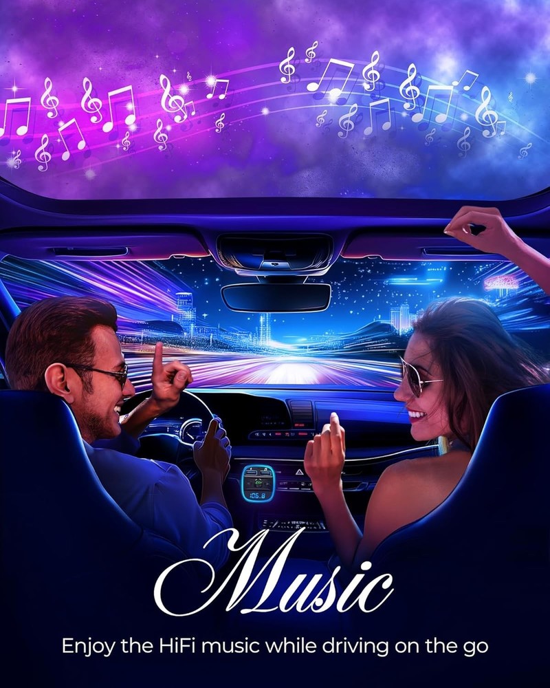 FM Transmitter, Bluetooth FM Transmitter Wireless Radio Adapter Car Kit with ...