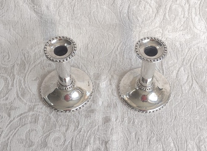Candlesticks C. G. Hallberg c1900 Scandinavia Alpacca Silver Plate Candlesticks