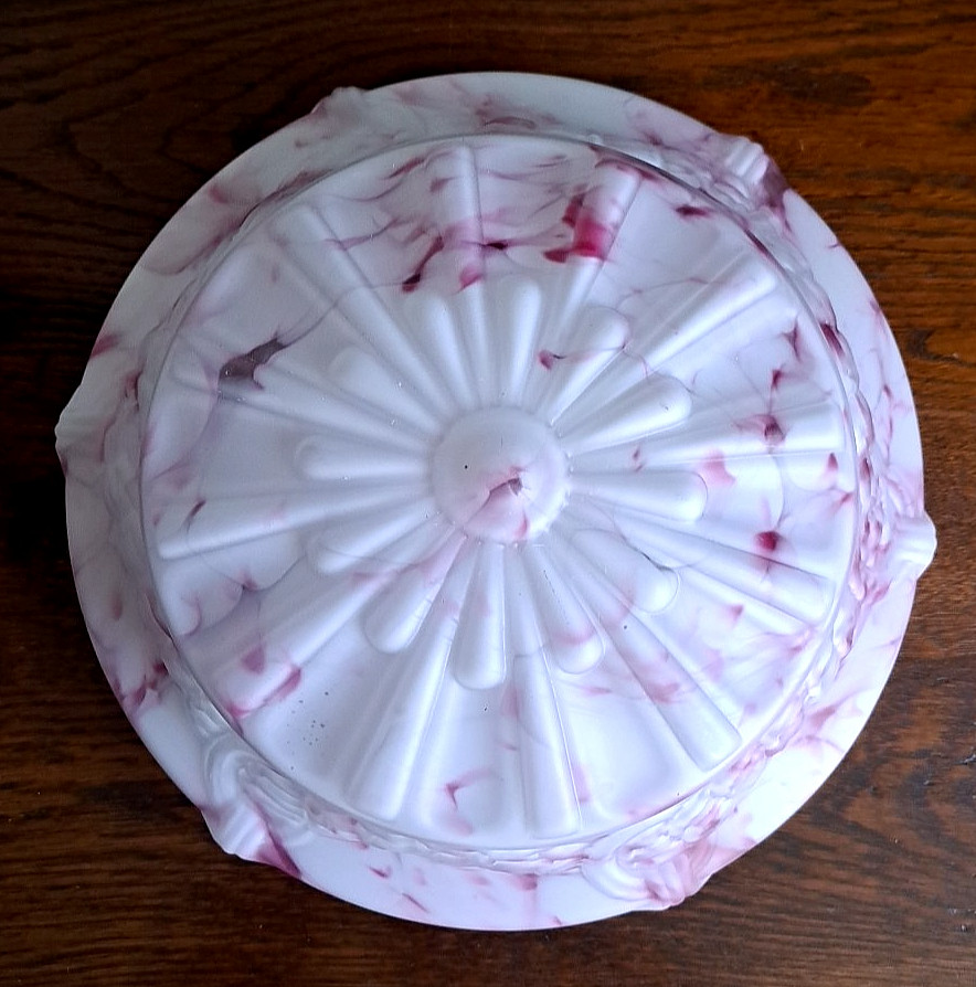ANTIQUE FLY CATCHER CEILING LIGHT RASPBERRY PINK MARBLED GLASS SHADE & CHAINS