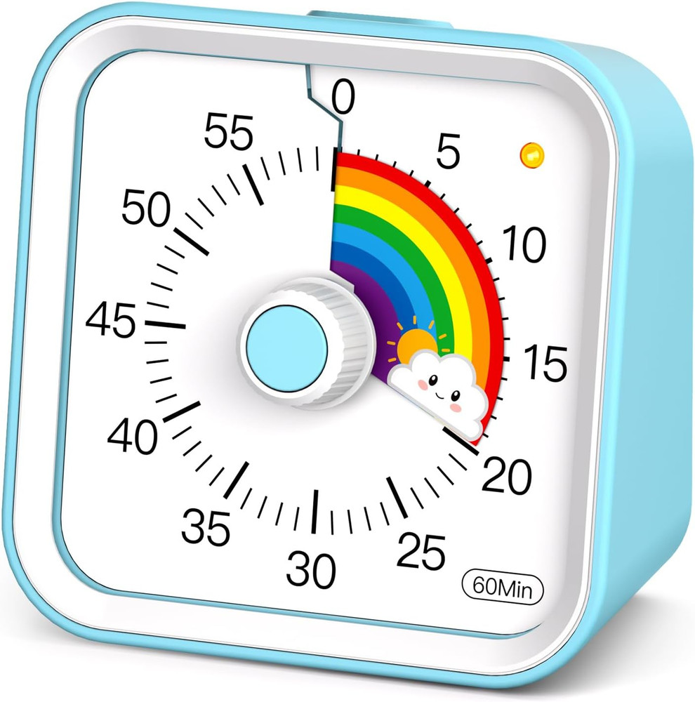 Visual Timer for Kids with Pause Function, Cute Silent Timer with Rainbow for Cl