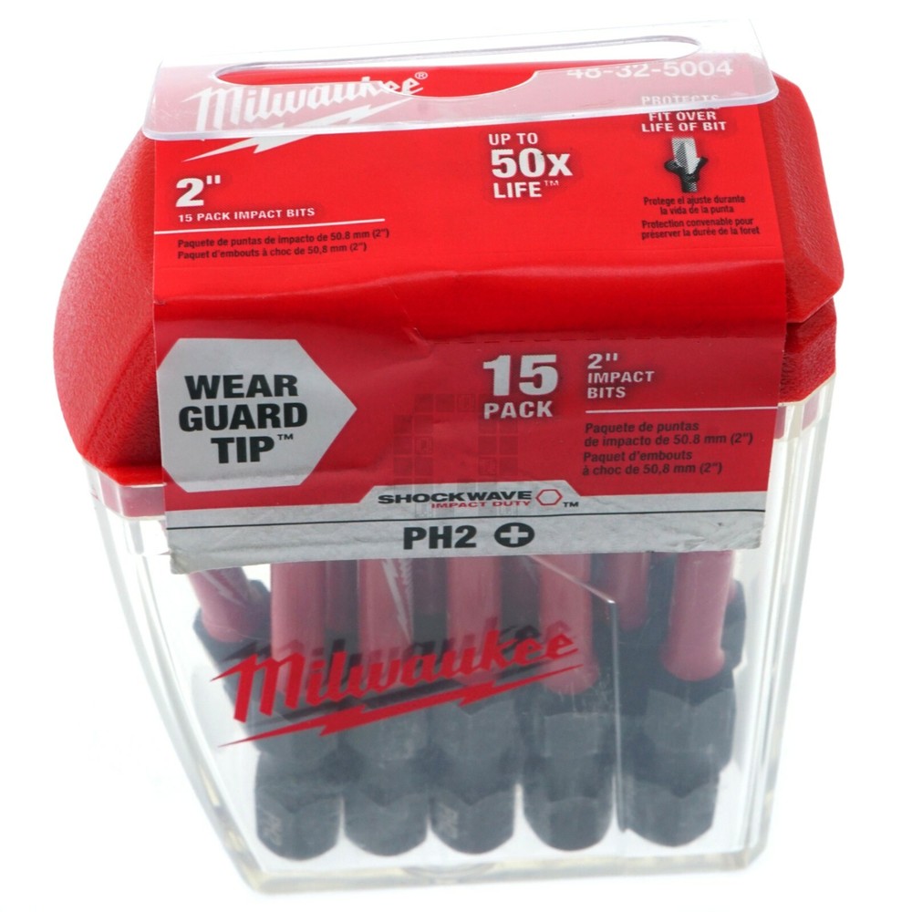 Milwaukee 48-32-5004 PH2 2" SHOCKWAVE Impact Duty Philiips Bits (15 Pack)
