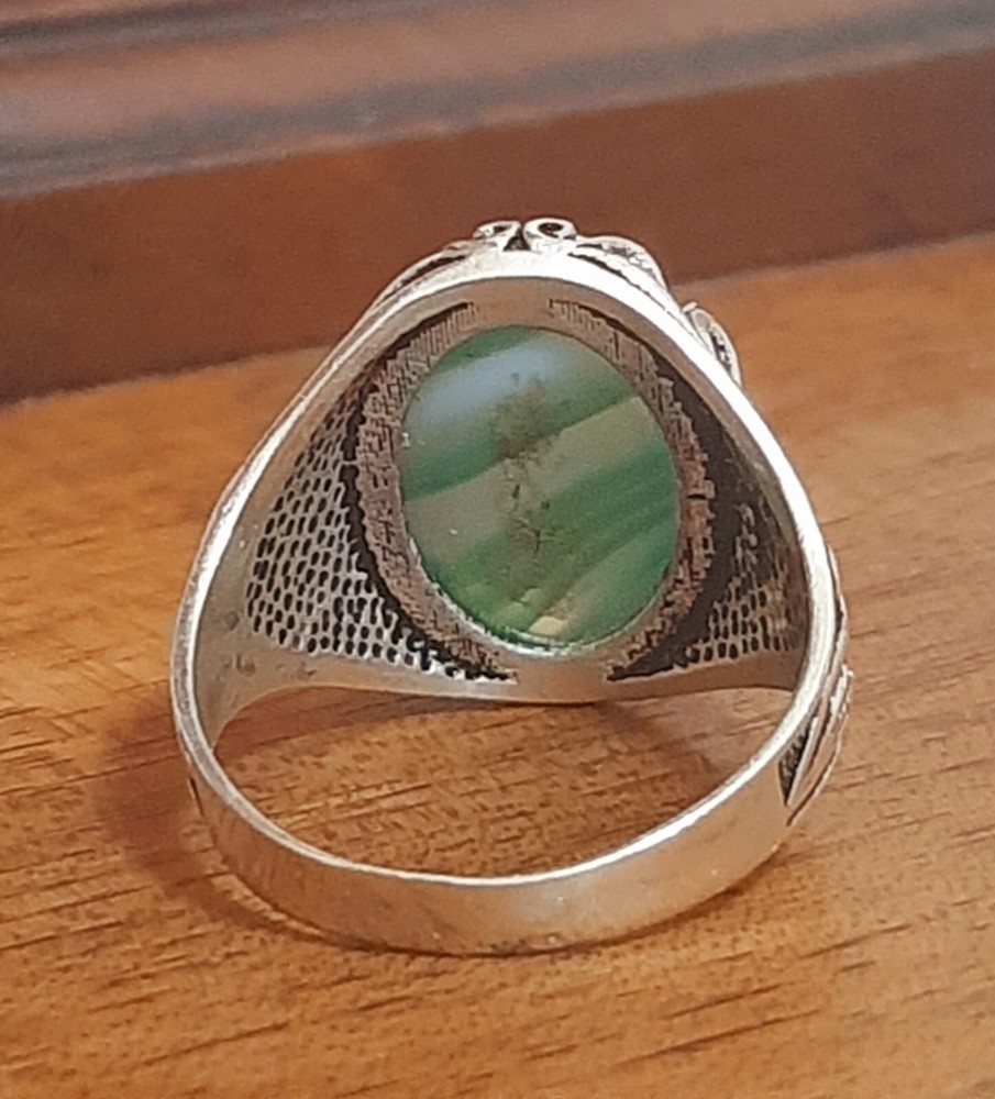 925 Silver Ring Solitaire Seal Rainbow Agate Ring Man Sterling Agate $