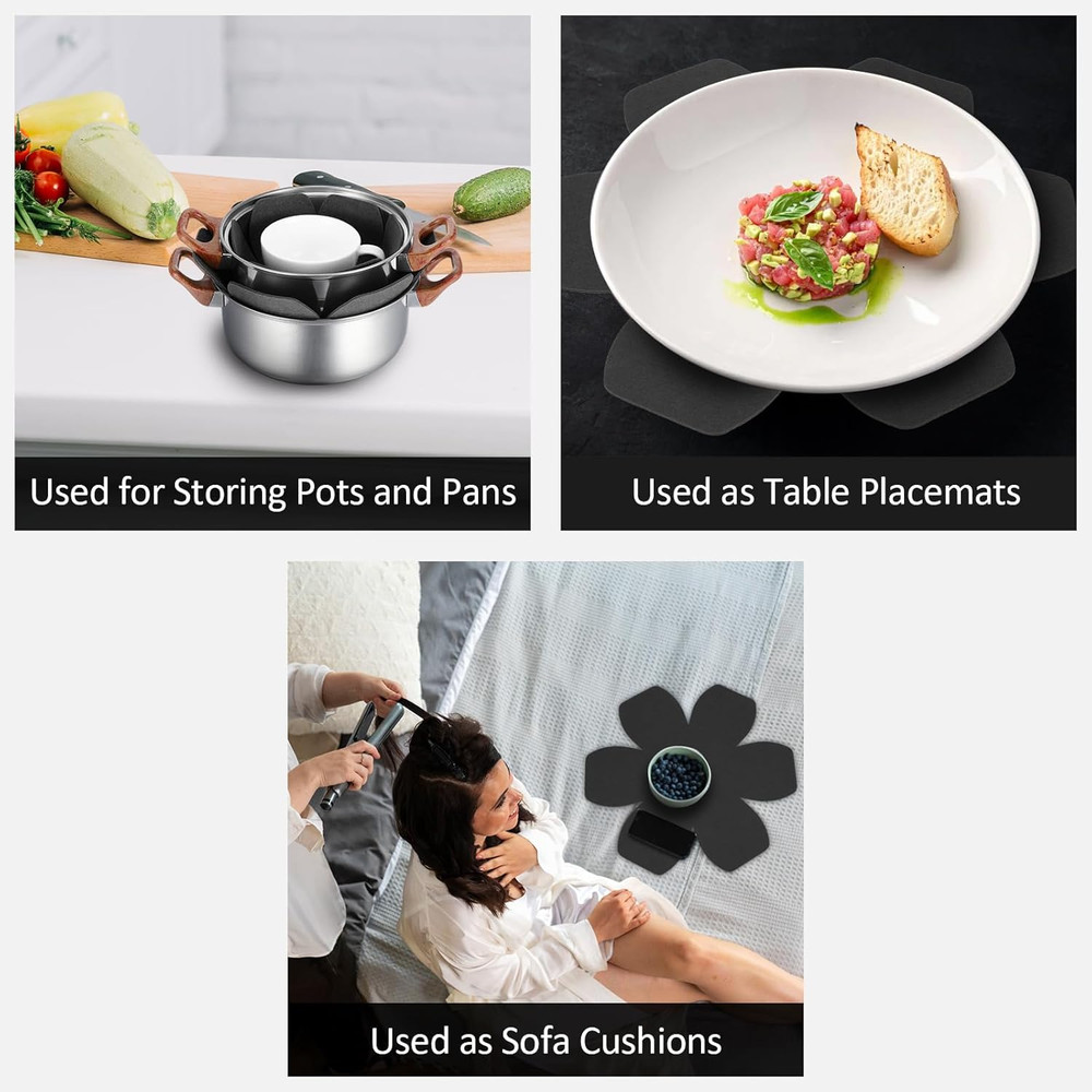 8Pcs Pot Protectors for Stacking,Black Pan Protectors for Stacking,4 Different S