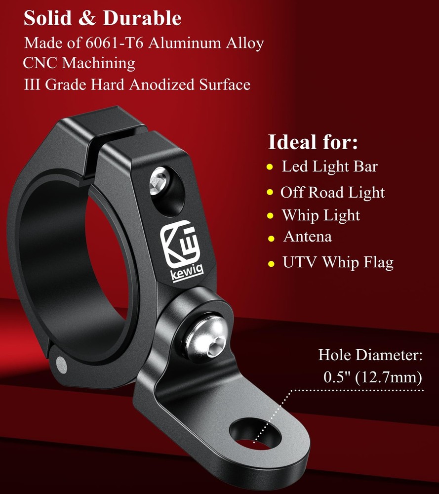 BRCOVAN 2PCS UTV Whip Light Mount, Solid Aluminum Alloy Flag Black