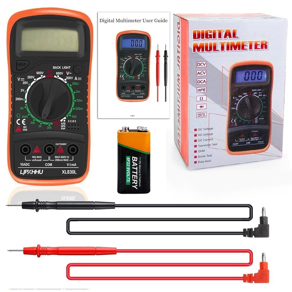 Compact Digital Multimeter - Accurate AC/DC Voltage Tester with Backlit Display