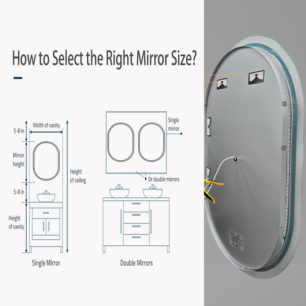 35'' Oval LED Bathroom Mirror w/ Touch Sensor Backlight Wall Vanity Mirror Defog