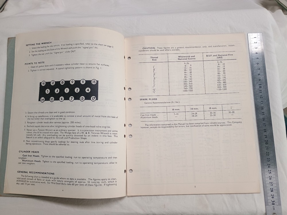 1959 W&B Warren & Brown Tension Wrenches Application Data &Technical Information