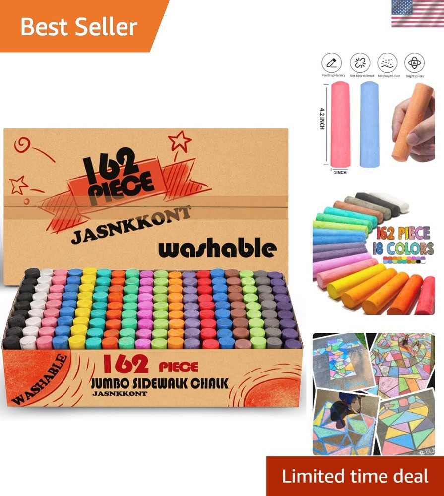 Vibrant Assorted 162-Pack Sidewalk Chalk - Ideal for Playgrounds and Classrooms