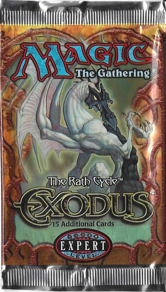 MTG: EXODUS empty Booster Pack wrapper; PERFECT opening, NO CARDS, 1998