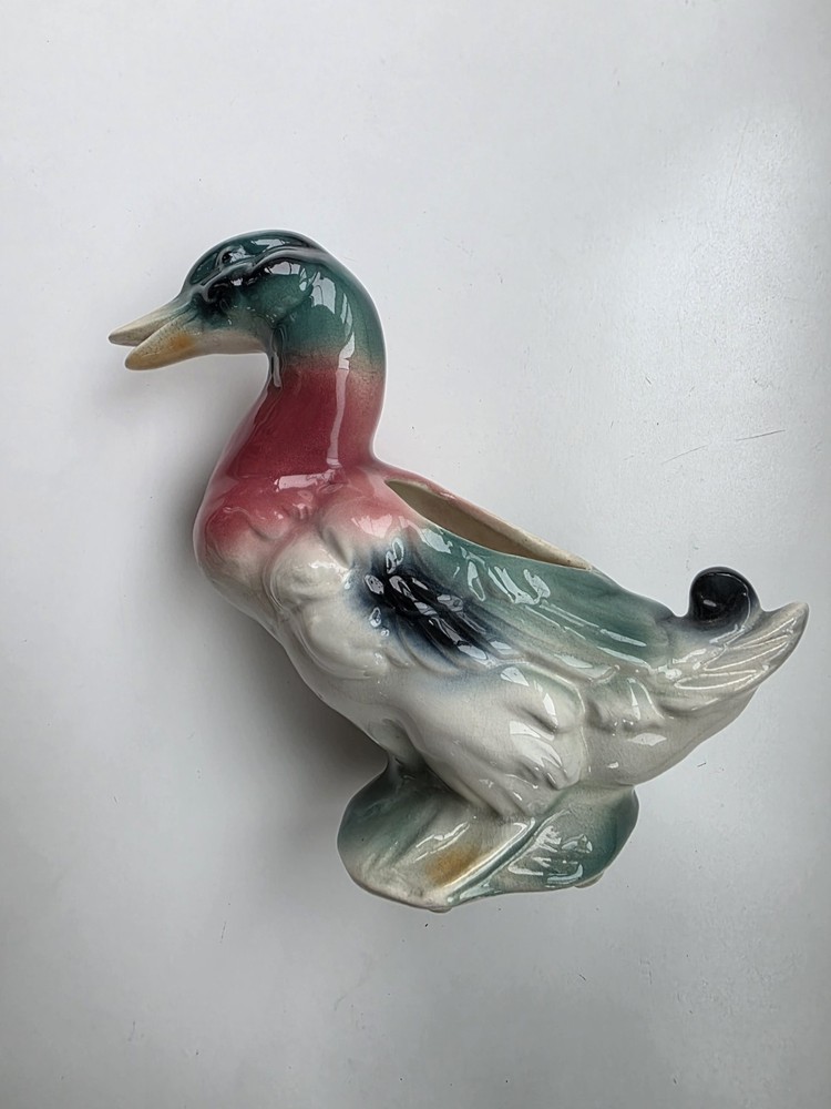 Vintage Mallard Duck Ceramic Flower Planter.