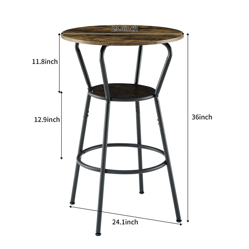 3 Piece Bar Table Set Counter Height Kitchen Table w/ 2 Upholstered Stools Brown