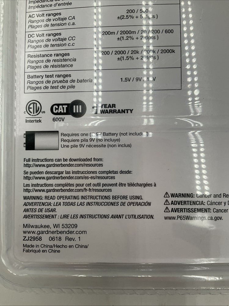 Gardner Bender 14 Range 4-Function Manual Ranging Digital Multimeter With Rubber