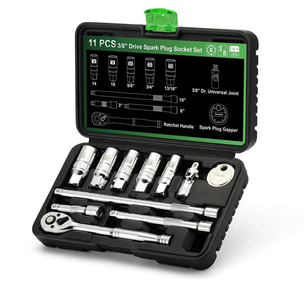 11-Piece Spark Plug Socket Set with Ratchet, Gap Tool, Extensions & Sockets