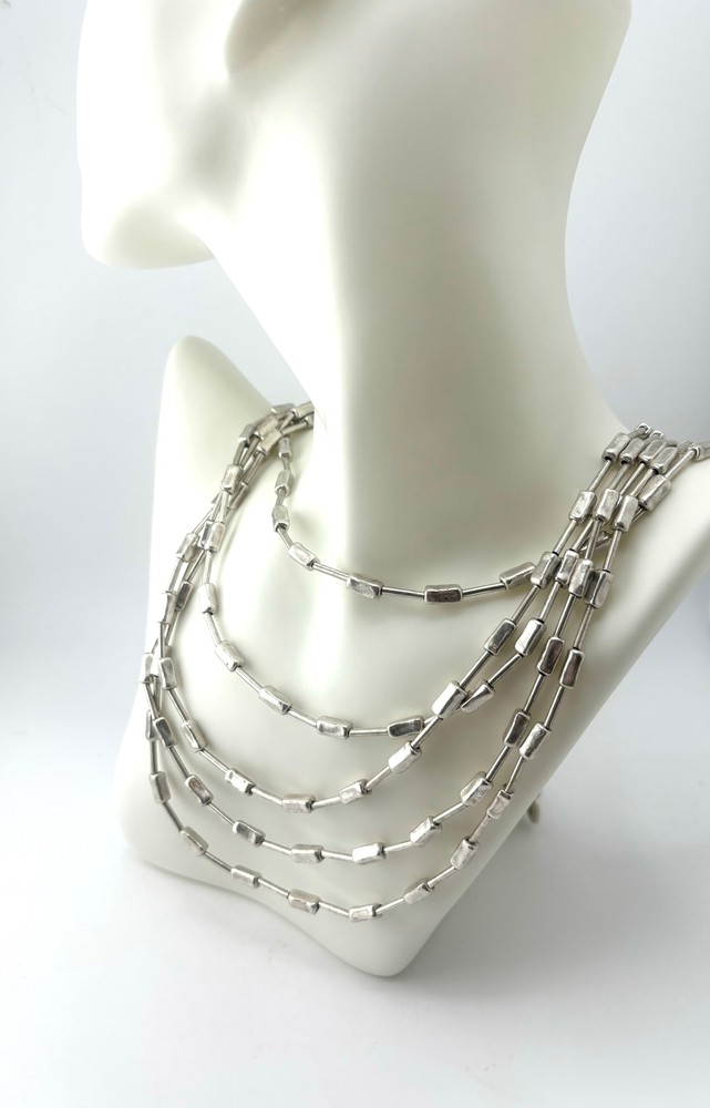 Handmade Multi Chain Pewter Necklace - SLVR1055