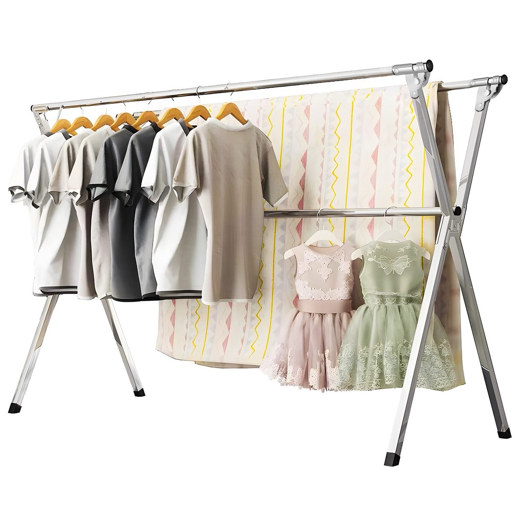79 Inches Stainless Steel Clothes Drying Rack, Heavy Duty Laundry Drying Rack...