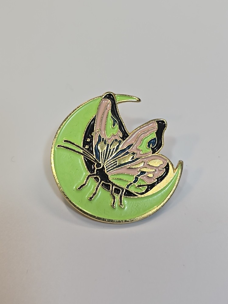 Moth On Green Half Moon Lapel Pin