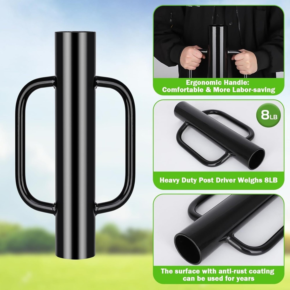 Compact 8LB Fence Post Driver with Loop Handles - Effortless Ground Installation