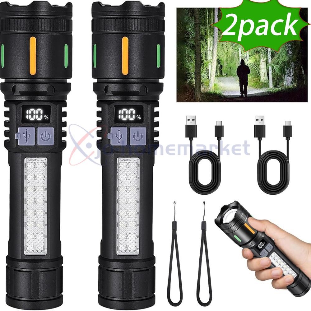 2PC 99000000 Lumens Super Bright LED Tactical Flashlight Rechargeable Work Light
