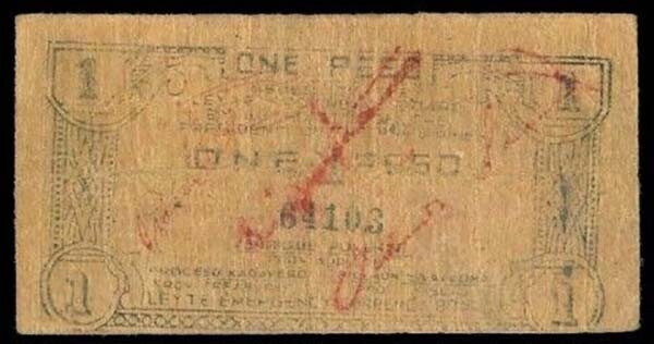 Philippine 1 PESO, LEYTE Countersigned WW2 Emergency Note 1943
