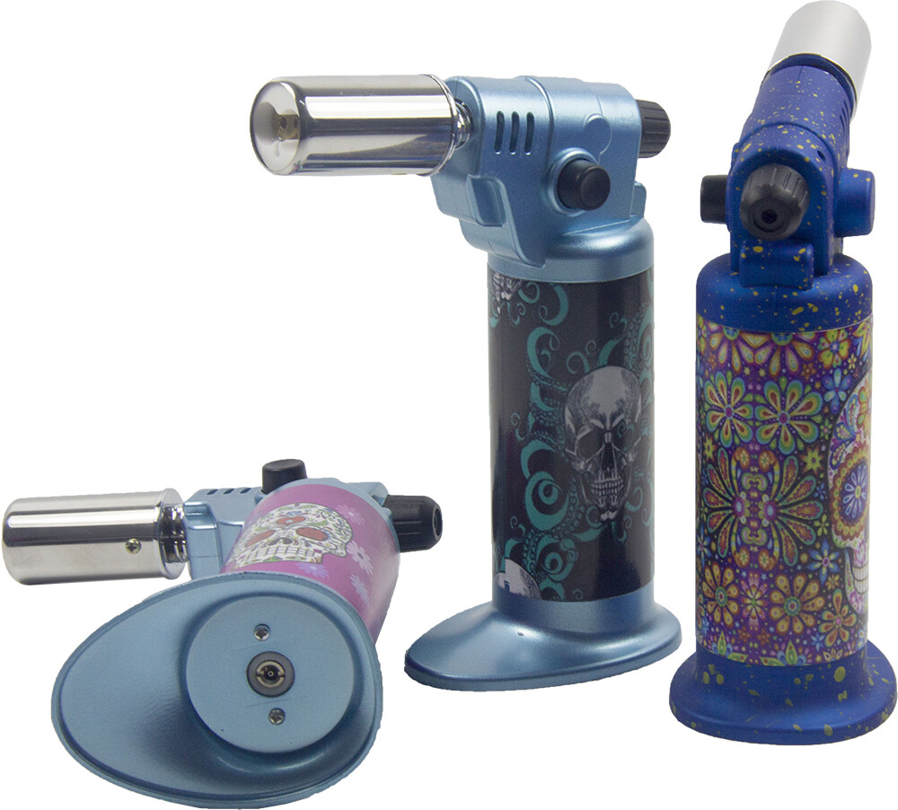 Ever Tech Double Table Torch Lighter Adjustable Flame Refillable Skull BL